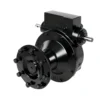 High-resolution product render of the W7826 (V1339-7830) center pivot wheel gearbox (Durst replacement). Shows the heavy-duty ductile iron housing, dual input shafts, and wheel flange with nuts, fully compatible with Valley irrigation systems.