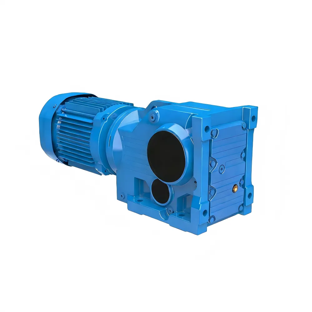 Rear view of the K Series helical-bevel gearmotor featuring a hollow output shaft for versatile, space-saving direct installation.