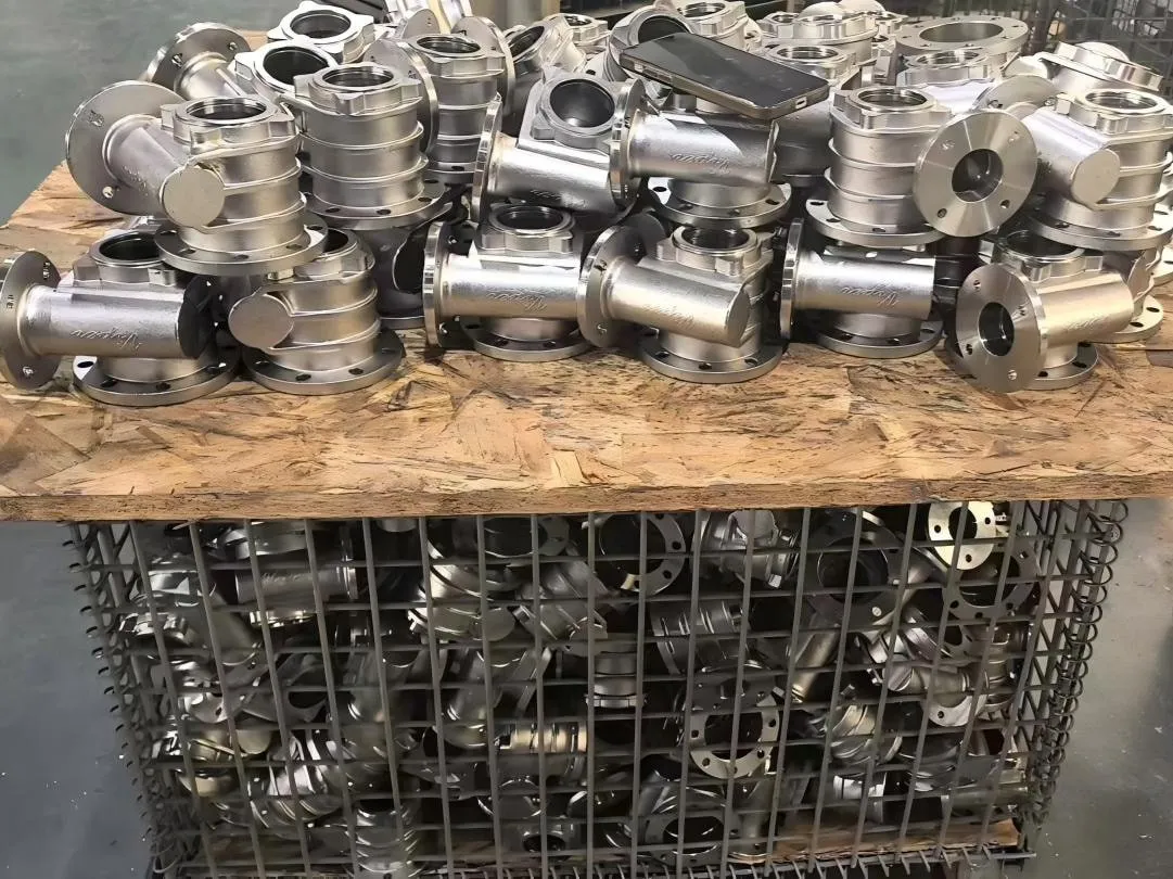 Wire baskets filled with premium flanged stainless steel gearbox housings, ensuring fast lead times and consistent OEM supply.
