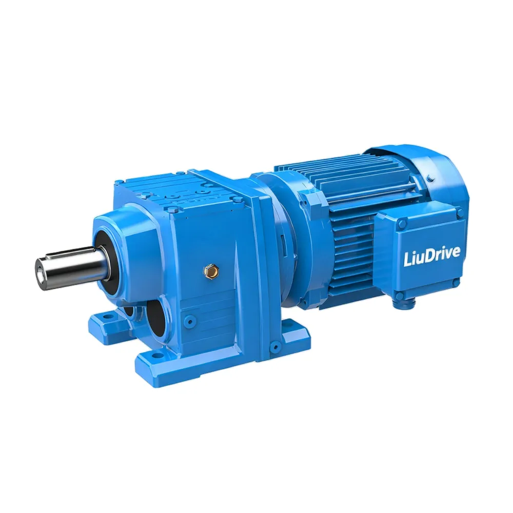 High-resolution render of the R Series helical gearmotor, dimensionally interchangeable with SEW Eurodrive.